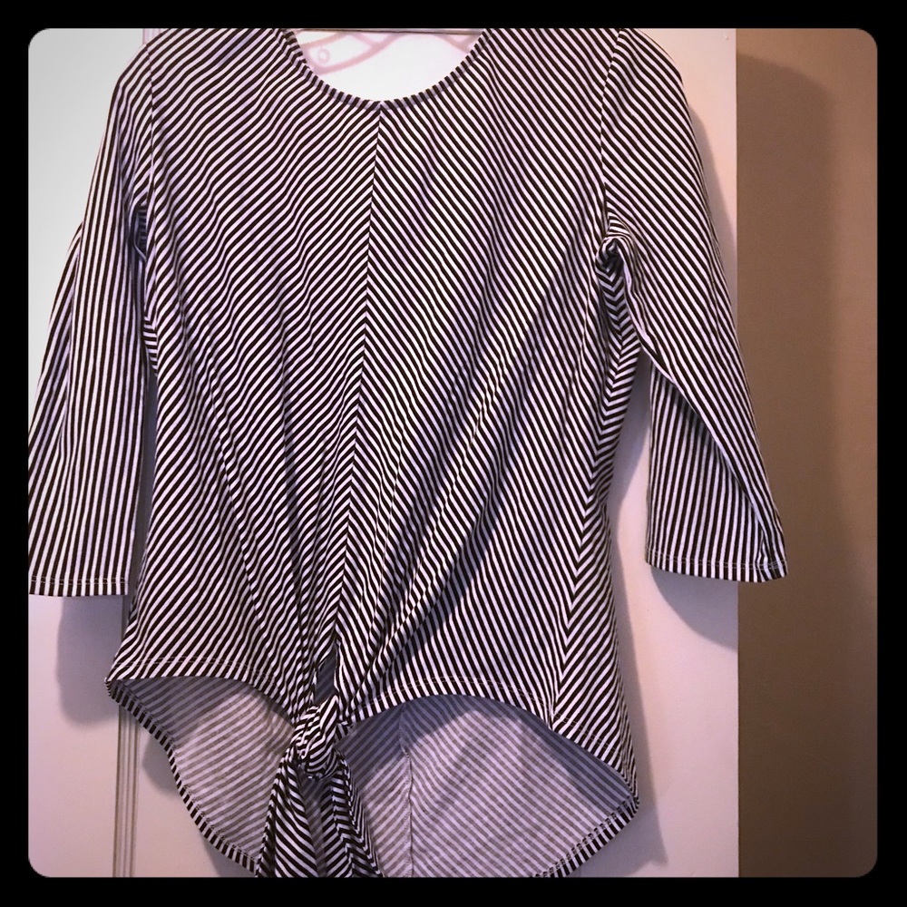 Tie front striped top
